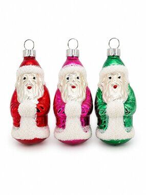 3 Vintage Mini Santa Glass Christmas Ornaments, West Germany 3"
